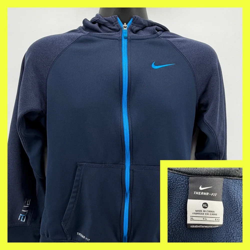 Nike Hoodie Boys XL Navy Blue Elite Therma-FIT Full Zip Fleece Jacket